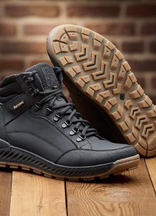Зимові черевики barzoni чорні з натуральної шкіри, мужские кожаные зимние ботинки6 фото