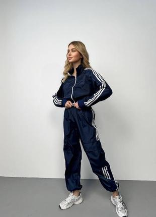 Женский синий спортивный костюм в стиле адидас, adidas, кофта и штаны карго5 фото