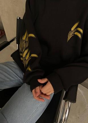 Женский теплый патриотический худи оверсайз, кофта с капюшоном, батник украина, пшеница