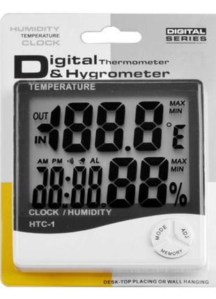Термометр с гигрометром htc-1 hq (часы, будильник, календарь)3 фото