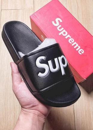 Сланцы женские, мужские supreme, черные (суприм, тапочки, шлепки, шлепанцы, вьетнамки)3 фото