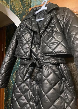Стеганое, стеганное пальто, куртка, пуховик, черное с-м зима осень3 фото