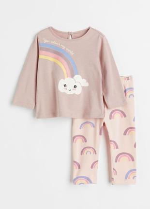 9-12/12-18/18-24 м h&m новый фирменный трикотажный комплект костюм пижама из 2 предметов радуга