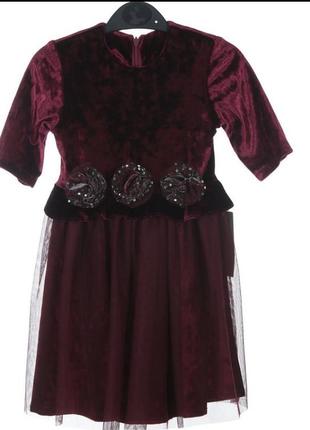 Платье темно-бордового цвета для девочки ростом 92 см