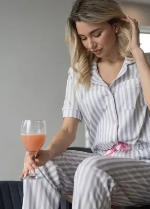 Женская стильная пижама в полоску в стиле виктория сикрет3 фото