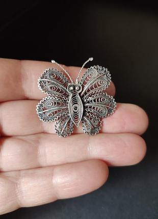Серебряная винтажная брошь бабочка