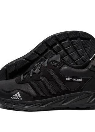 Мужские кожаные кроссовки adidas (адидас) climacool black, кеды кожаные повседневные черные. мужская обувь3 фото