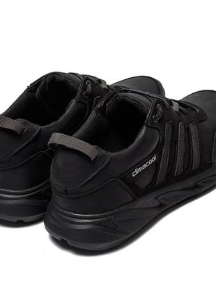Мужские кожаные кроссовки adidas (адидас) climacool black, кеды кожаные повседневные черные. мужская обувь4 фото