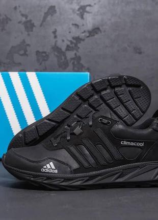 Мужские кожаные кроссовки adidas (адидас) climacool black, кеды кожаные повседневные черные. мужская обувь6 фото