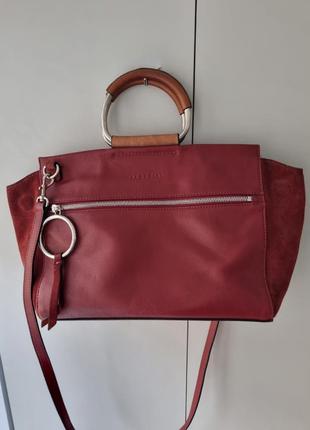 Шкіряна сумка sequoia, сумка тоут, червона сумка, бордова сумка, сумка на плече, брендова сумка2 фото
