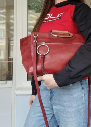 Шкіряна сумка sequoia, сумка тоут, червона сумка, бордова сумка, сумка на плече, брендова сумка9 фото
