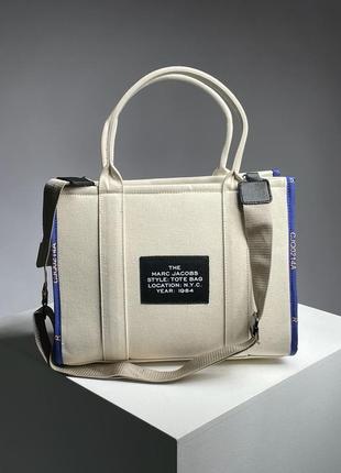 Женская сумка marc jacobs medium tote bag white/blue4 фото