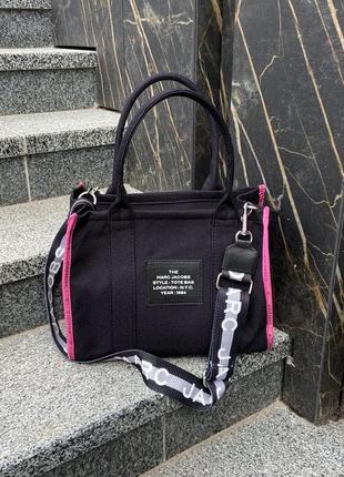 Жіноча сумка marc jacobs the large tote bag black/pink2 фото