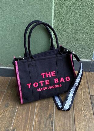 Жіноча сумка marc jacobs the large tote bag black/pink3 фото