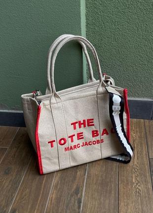 Женская сумка marc jacobs the large tote bag beige/pink2 фото