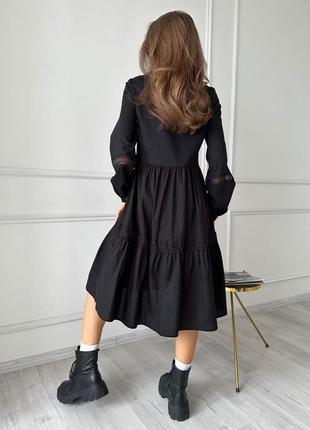 Черное хлопковое платье с кружевными вставками, размер s3 фото