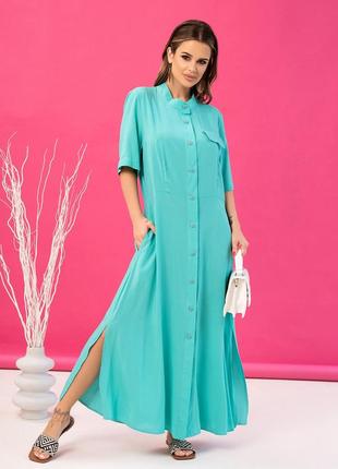 Бірюзова бавовняна сукня-сорочка з розрізами, розмір s