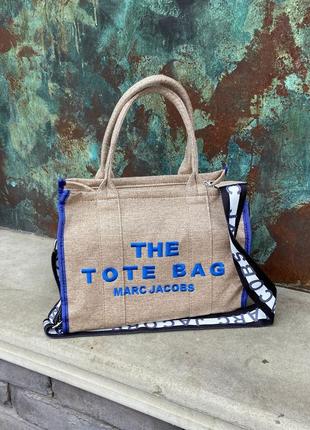 Женская сумка marc jacobs the large tote bag beige/blue