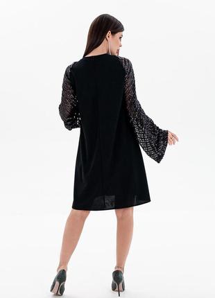 Черное платье-трапеция с блестящими рукавами, размер s3 фото