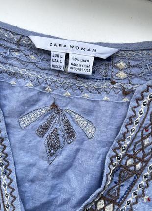 Льняная рубашка блуза zara 100% лен с вышивкой, вышиванка, блузка4 фото