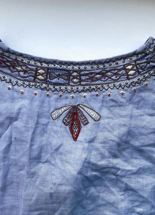 Льняная рубашка блуза zara 100% лен с вышивкой, вышиванка, блузка8 фото