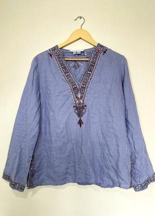 Льняная рубашка блуза zara 100% лен с вышивкой, вышиванка, блузка1 фото