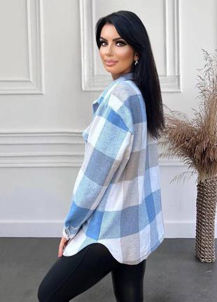 Женская теплая кашемировая рубашка в клетку, байевая нежно голубая рубашка, байка, фланель