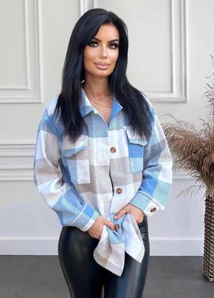 Женская теплая кашемировая рубашка в клетку, байевая нежно голубая рубашка, байка, фланель