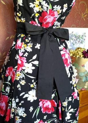 Чорна пишна сукня міді з квітковим принтом з пояском від f&f7 фото