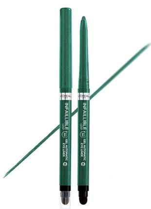 Водостойкий автоматический гелевый карандаш для век l'oreal paris infaillible grip liner emerald green зелёный 1 г