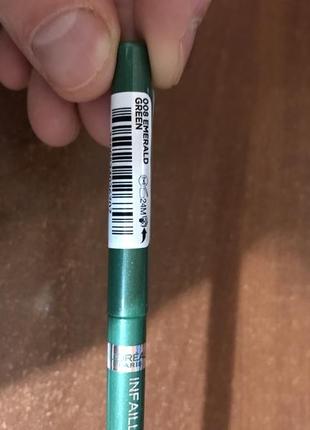 Водостойкий автоматический гелевый карандаш для век l'oreal paris infaillible grip liner emerald green зелёный 1 г4 фото