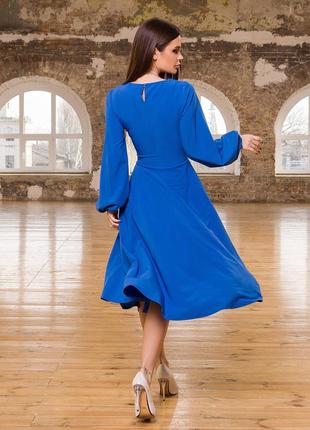 Синее расклешенное платье с длинными рукавами, размер s3 фото