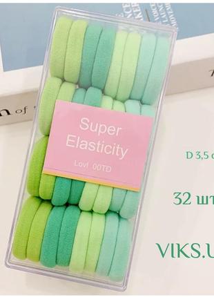 Резинки для волос зеленый микс в коробочке 32 шт