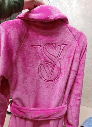 Теплый флисовый мягенький pink халат от victoria’s secret xs / s4 фото