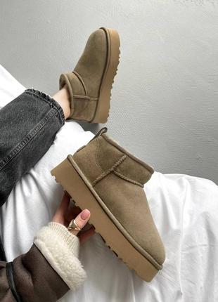 Ugg classic ultra mini platform brown угги уггі натуральна замша коричневі