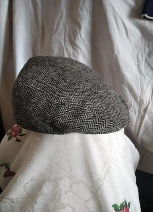 Супер кепка серая в елочку "harris tweed",100%шерсть,59см.