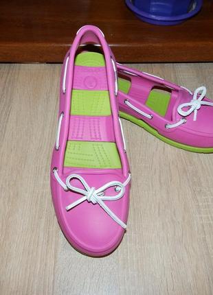 Топсайдеры , мокасини crocs beach boat line shoe women fuchsia volt green