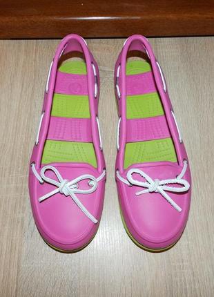 Топсайдеры , мокасины crocs beach line boat shoe women fuchsia volt green2 фото