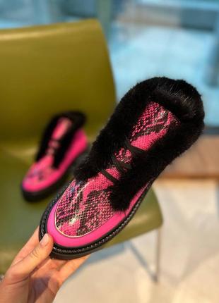 Розовые фуксия малиновые ботинки хатопы с опушением из норки9 фото