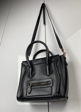 Celine nano luggage mini черная кожаная сумка