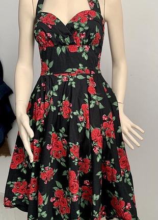 Ретро платье цветочный принт коттон / винтажное платье цветочный принт