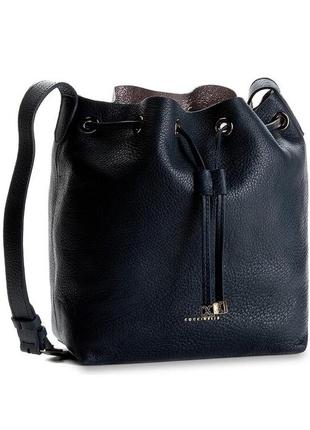 Темно-синя шкіряна сумка торба сумка бочонок сумка з довгою ручкою coccinelle оригинал кожаная сумка торба сумка из натуральной кожи