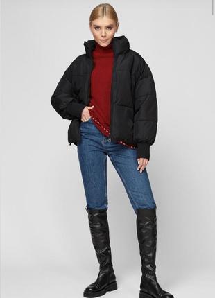 Куртка женская тёплая h&m осень зима короткая модная оверсайз пуховик курточка women’s winter jacket black oversize zara для повседневной носки3 фото