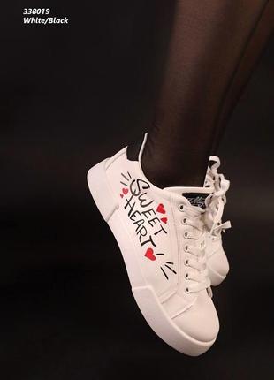Остання пара! кросівки кеди білі з принтом написами малюнком жіночі
