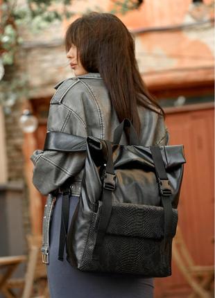 Рюкзак ролл sambag унісекс rolltop milton принт крокодила з клапаном4 фото