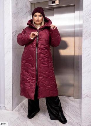 Женское зимнее длинное стеганое пальто на молнии большие размеры 50-649 фото