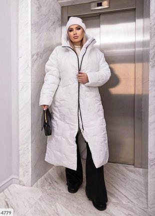 Женское зимнее длинное стеганое пальто на молнии большие размеры 50-647 фото