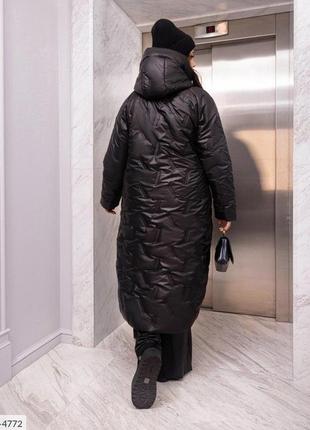 Женское зимнее длинное стеганое пальто на молнии большие размеры 50-642 фото