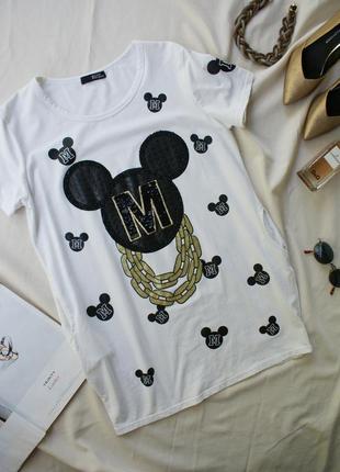 Модная удлиненная футболка оверсайз актуальный принт mickey mouse1 фото