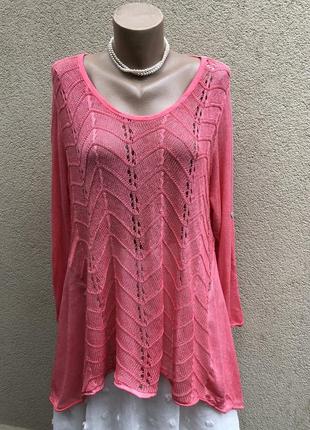 Комбинирован.ассиметр,розовая,трикотаж.ажур блуза,туника,кофта,большой размер1 фото
